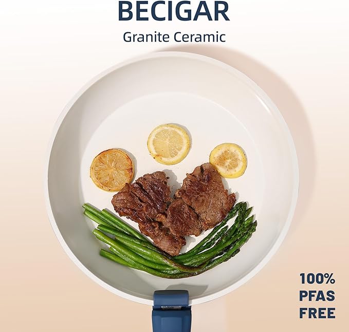 BECIGAR 23pcs Ceramic Pots and Pans Set, Nonstick Detachable Handle Cookware, Induction Kitchen Cooking Set with Removable Handle,include Frying Pans & Saucepans Oven Safe(Blue) - Image 7