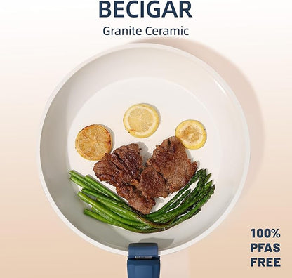 BECIGAR 23pcs Ceramic Pots and Pans Set, Nonstick Detachable Handle Cookware, Induction Kitchen Cooking Set with Removable Handle,include Frying Pans & Saucepans Oven Safe(Blue) - Image 7