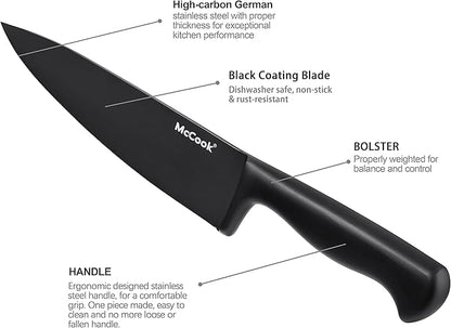 McCook® Premium Black Knife Sets,German Stainless Steel Kitchen Knives Block Set with Built-in Sharpener - Image 3