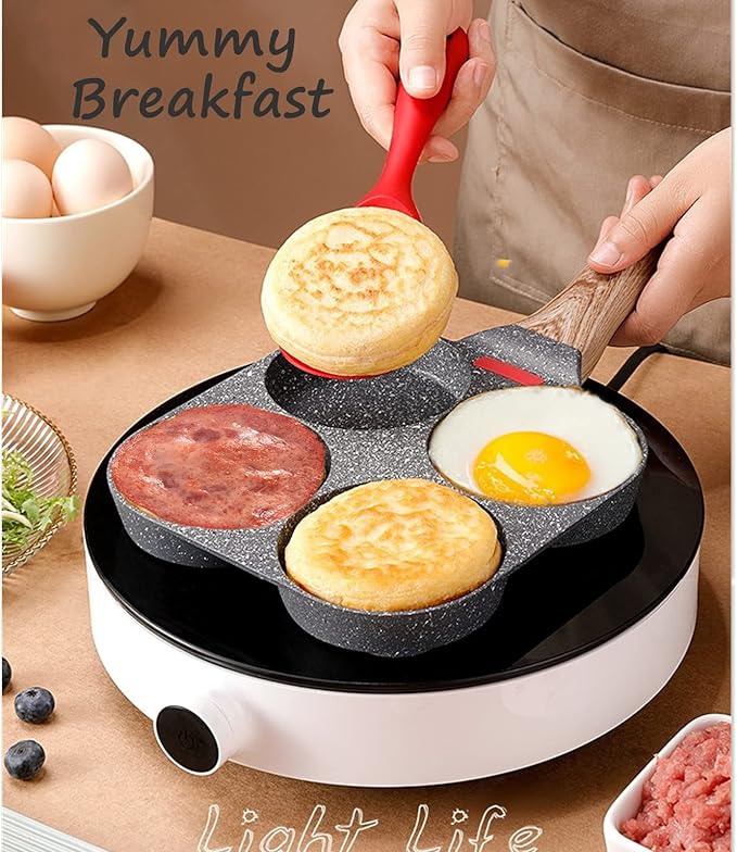 HUPECHAM 4-Cup Egg Pan Nonstick, and Granite Egg Frying Pan, Versatile Breakfast Skillet for Eggs, Pancakes, Plett, Crepes, Compatible with Gas Stove and Induction Cooktop - Image 2