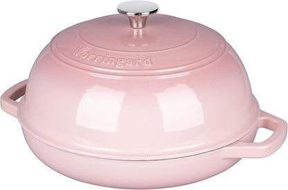 VORRINGARD Enameled Cast Iron Dutch Oven Pot with Lid, Bread Oven for Sourdough Bread Baking, Dutch Ovens with Bread Proofing Basket& Baking Supplies Set, 6 Quart, Pink