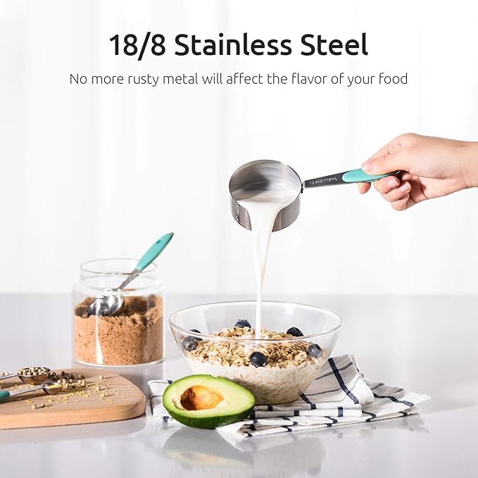 Measuring Cups : U-Taste 18/8 Stainless Steel Measuring Cups and Spoons Set of 10 Piece, Upgraded Thickness Handle(Aqua Sky) - Image 3