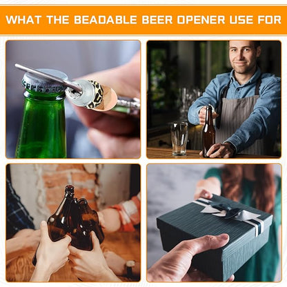 FoldTier 6 Pcs Beadable Beer Opener Reusable Bottle Opener Decorative for Bartenders DIY for Summer Birthday Wedding Christmas Party Favor (Silver)