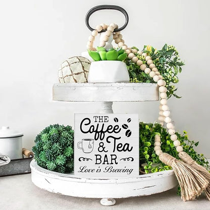 Coffee & Tea Bar Sign Decor, Coffee Tea Station Accessories, Farmhouse Kitchen Wooden Sign Desk Table Decor - Image 6
