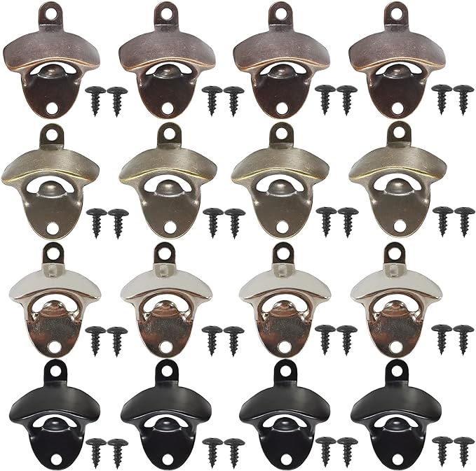ROYHOO 16PCS Wall Mounted Bottle Opener Vintage Beer Opener with Mounting Screws Set for Beer Cap Coke Bottle Wine Soda Open and Kitchen Cafe Bars(4 Colors) by Unknown