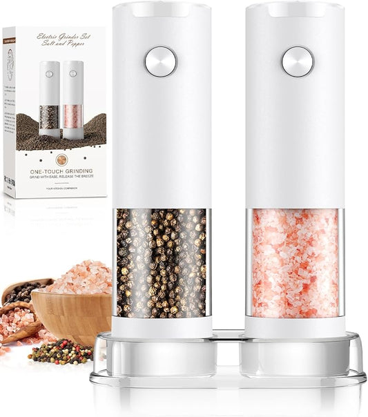 Electric Salt and Pepper Grinder Set Automatic Battery Pepper Mill Shakers Kitchen Gadgets Adjustable Coarseness Upgraded Larger Capacity with Led Birthday Gifts for Women by ioion