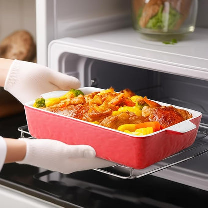 Casserole Dishes for Oven, Ceramic Baking Dishes, Lasagna Pan with Handles, Porcelain Baking Pan Deep, Bakeware for Baking, Cooking, Wedding Gift, Set of 3 (11.6" x 7.8", Red) - Image 5