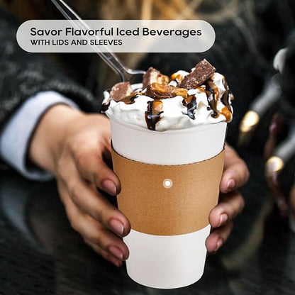 JOLLY PARTY [50 Pack] 16 oz Paper Coffee Cups, Disposable Paper Coffee Cup with Lids, Sleeves, and Stirrers, Hot/Cold Beverage Drinking Cup for Water, Juice or Tea, Suitable for Home, Shops and Cafes - Image 5