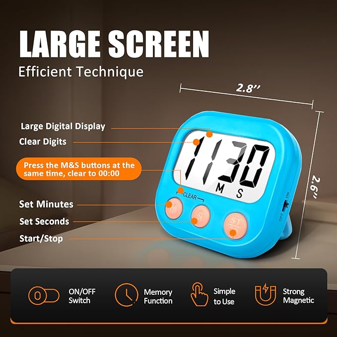 2 Pack Kitchen Timers Loud Ring Digital Timers for Cooking Magnetic Blue - Image 4
