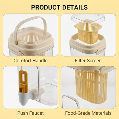 Drink Dispenser for Fridge with Filter Screen, 2L Leak-proof Plastic Beverage Dispenser with Spigot for Iced Tea, Lemonade, Juice, Water Pitcher Container for Bbq, Picnic & Partie (Yellow)