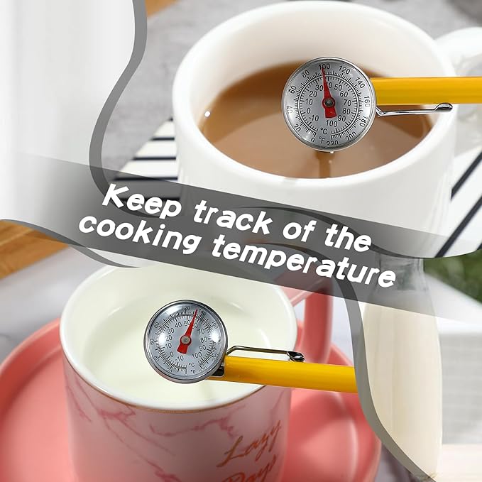 Xuhal 6 Pcs Stainless Steel Kitchen Thermometer with 5 Inch Long Stem 1 Inch Dial Thermometer Milk Frothing Food for Oven Probe Meat Grill BBQ Cooking Chocolate Water(Yellow) - Image 5