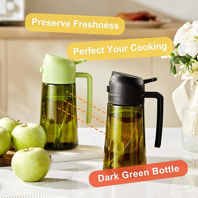 CXINYI - 16oz/470ml Olive Oil Dispenser for Kitchen with Stickers - 2 in 1 Olive Oil Sprayer for Cooking, Air Fryer, and Salad, Black (Light-Proof Kitchen Gadget) - Image 3