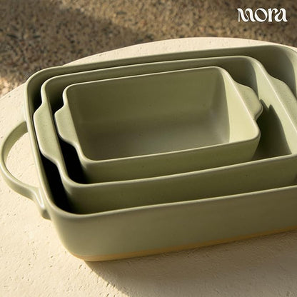 Mora Ceramic Set of 2 Baking Dishes For Casserole, Banana Bread, Brownies, Broiling, Roasting, and Baking. 7x11 in and Loaf Pans - Porcelain Serving Bakeware from Oven to Table. Freezer Safe - Thyme - Image 5