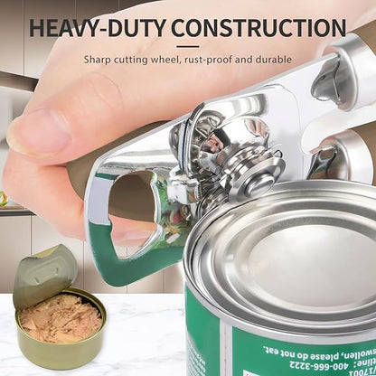 Safring Can Opener Manual, Heavy Duty Stainless Steel Smooth Edge Can Opener With Soft Touch Handle, Oversized Handheld Easy Turn Knob, Multi-Function Bottle Opener, Coffee