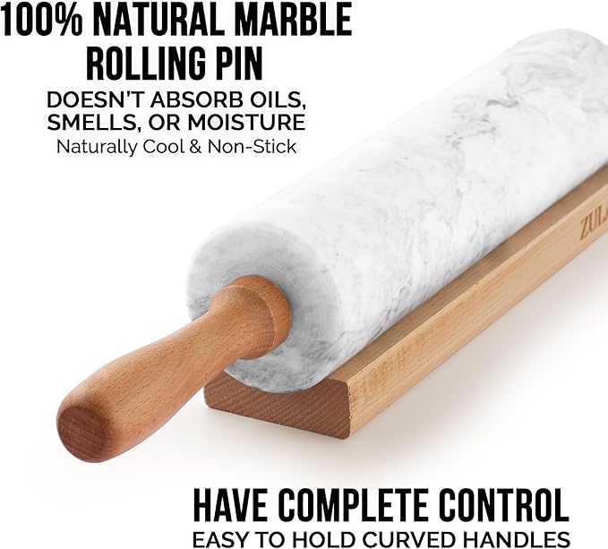 Zulay Kitchen 17-Inch Marble Rolling Pin With Stand - Polished Marble Rolling Pins For Baking With Long Beechwood Handle - Non-stick Roller Pin For Baking Pastries, Bread & Pizza - Image 4