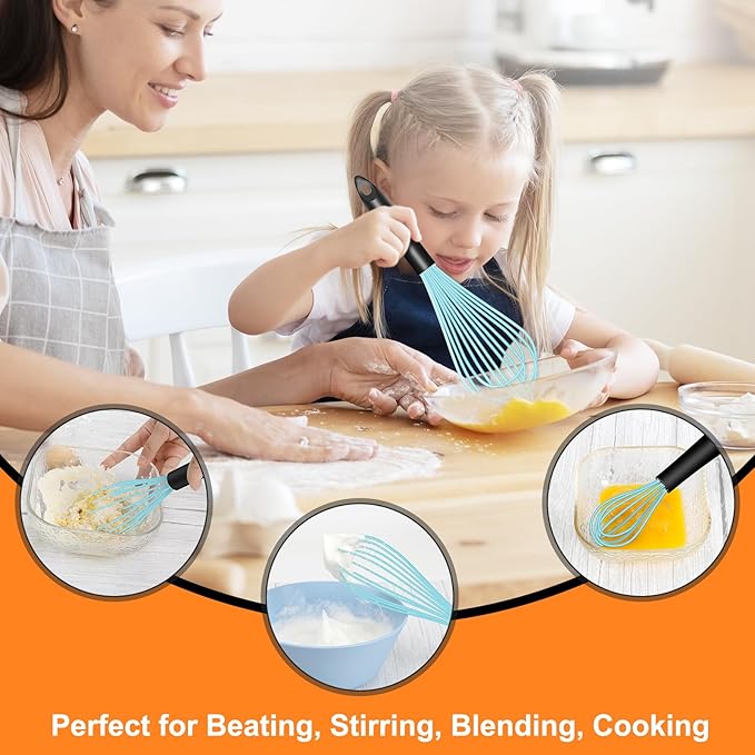 HOTEC 4 Pieces Silicone Whisks Set, Wire Balloon Whisks Egg Beater, Non-slip Handle Whisk for Non-stick Cookware Perfect for Cooking, Stirring, Beating and Blending (Blue) - Image 3
