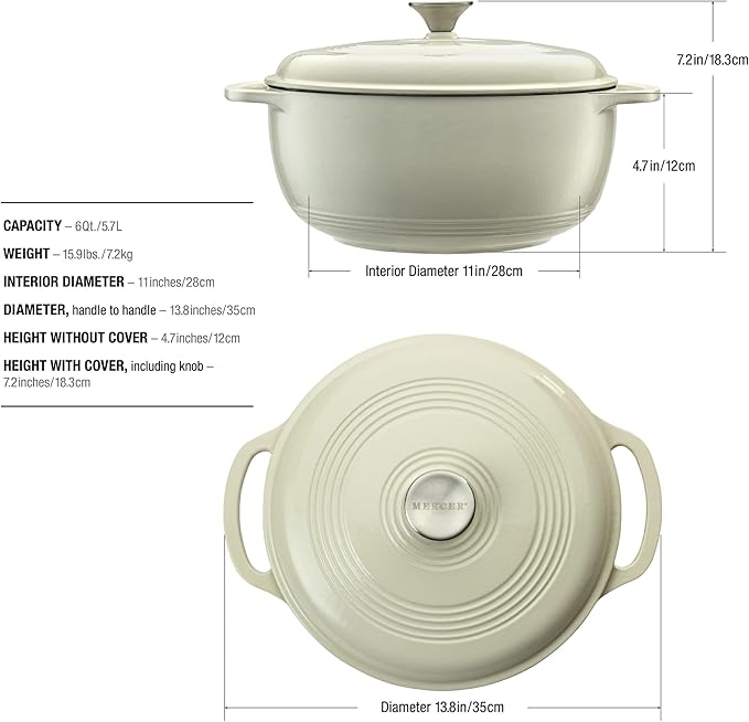 Mercer Culinary Enameled Cast Iron Round Dutch Oven, 6 qt., White - Image 5