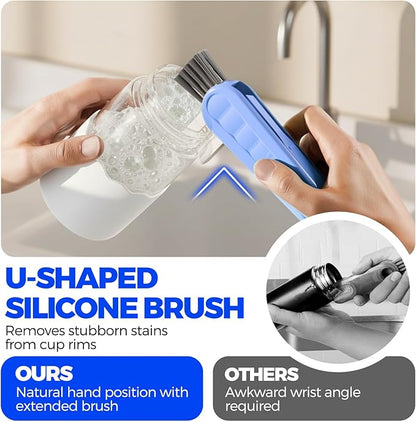 6 Pack Holikme 4 in 1 Cup Lid Cleaning Brush Set with 3 Straws, Multifunctional Bottle Brush, Silicone Cup Lid Gap Cleaner, Durable Bristle Crevice Cleaning Brush, Blue & Yellow & Red - Image 2