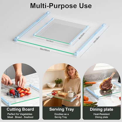 2PCS Glass Cutting Board with Silicone Grip, 80% Stronger Shatter Resistance and Slip Resistance,No Scratches/Microplastic-Free,Dishwasher Safe, Non Toxic Chopping Board for Kitchen (Blue)