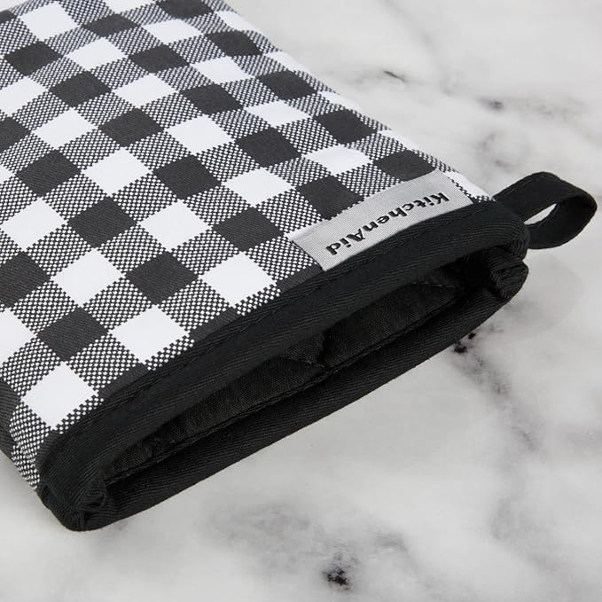 KITCHENAID Gingham Oven Mitt 2-Pack Set, Matte Black, 7"x13" - Image 3