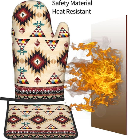 Southwestern Aztec Oven Mitts and Pot Holders Set of 3, Heat Resistant Non-Slip Navajo Pattern Oven Gloves with Hot Pad, Native American Boho Kitchen Decor Gloves for Chef Cooking Baking Grilling BBQ - Image 7