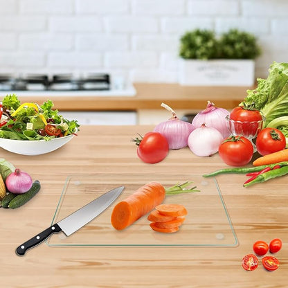 Tempered Glass Cutting Board, 12x8" Cutting Board for Kitchen Counter,Small Size Clear Glass,with Non-Slip Feet, Scratch Resistant,Heat Resistant