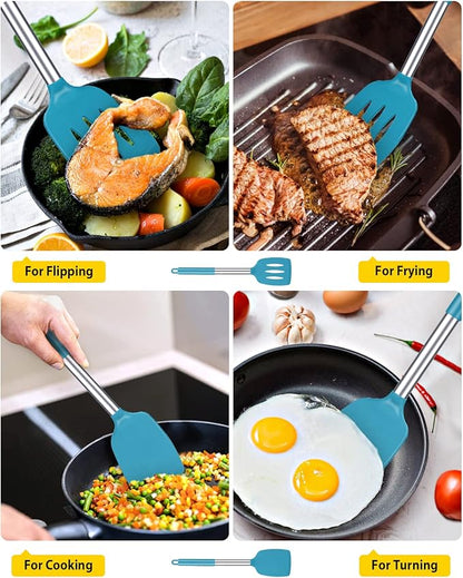 Pack of 2 Silicone Solid Turner, Non Stick Slotted Kitchen Spatulas, High Heat Resistant BPA Free Cooking Utensils, Ideal Cookware for Fish, Eggs, Pancakes(Blue) - Image 3