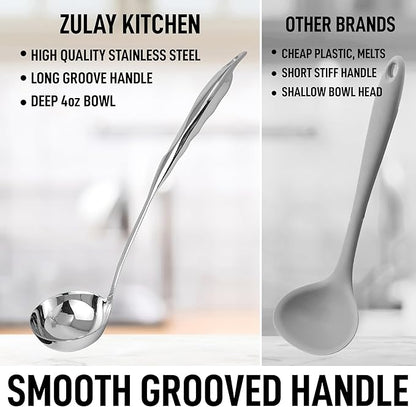 Zulay Kitchen Stainless Steel Soup Ladle - 13” Large Ladle for Soups, Stews & Sauces - Durable, Heat-Resistant, Rust-Proof & Dishwasher Safe Kitchen Utensil with Ergonomic Handle - Image 3