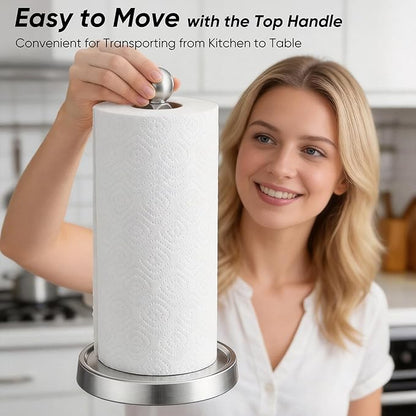 theaoo Paper Towel Holder Countertop, One-Handed Tear Paper Towel Stand Dispenser with Damping Function for Kitchen Bathroom, Stainless Steel Paper Towel Holder with Weighted Non-slip Base (1, Silver) - Image 5