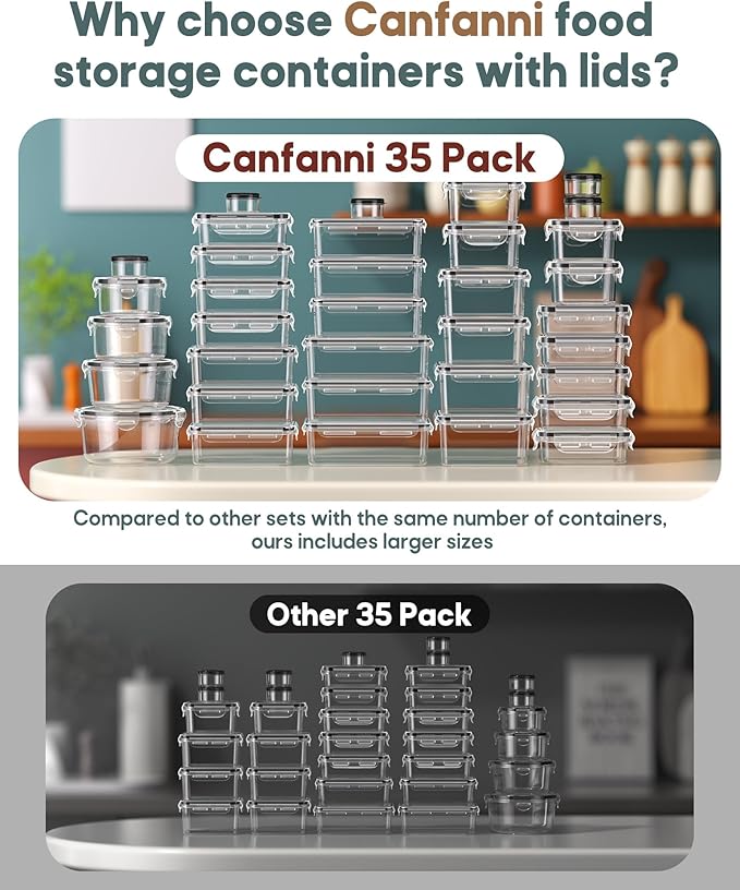 70 PCS Food Storage Containers with Lids Airtight, (35 Lids & 35 Containers) Leak proof Containers Set for Kitchen, Meal Prep, BPA-Free, PVC-Free Plastic, Microwave/Dishwasher Safe, Extra Labels & Pen - Image 4