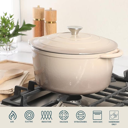 Gibson Home Addlestone 7 Qt Enameled Cast Iron Dutch Oven Pot with Lid – Round, Oven Safe to 500°F, Ideal for Bread Baking & Stews - Gradient Taupe - Image 4