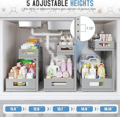 1 Pack 19IN Depth Under Sink Storage Organizer, Large 2-Tier Elegant Mesh Pull Out Shelf for Kitchen and Bathroom Cabinet Organization, L-Shaped and Adjustable Height Design-Gun Gray - Image 4