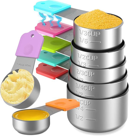 Magnetic Measuring Cups, 7 Stainless Steel Nesting Measuring Cup Set for Measuring Dry or Liquid Ingredients by Minteem-MeasuringCups