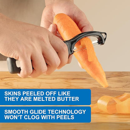 Premium Swivel Vegetable Peeler, Soft Grip Handle and Ultra Sharp Stainless Steel Blades - Perfect Kitchen Peeler For Veggie, Fruit, Potato, Carrot, Apple - Black - Set of 2