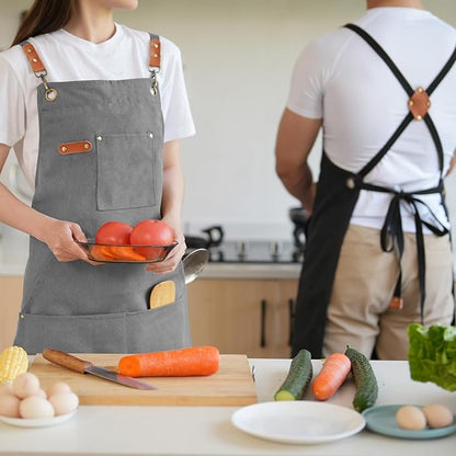 Aoomzoon Canvas Aprons for Men Chef Apron, Work Apron with Large Pockets - 16oz Heavy Duty Cross Back, BBQ, Cooking