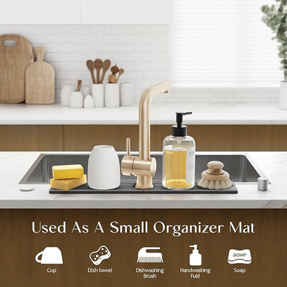 eormoe Kitchen Faucet Absorbent Mat - Diatomaceous Earth Splash Guard for Sink Faucet, Aesthetic Water Absorbing Stone Tray in The Modern Home [Grey, 23.6" x 3.9"] - Image 5