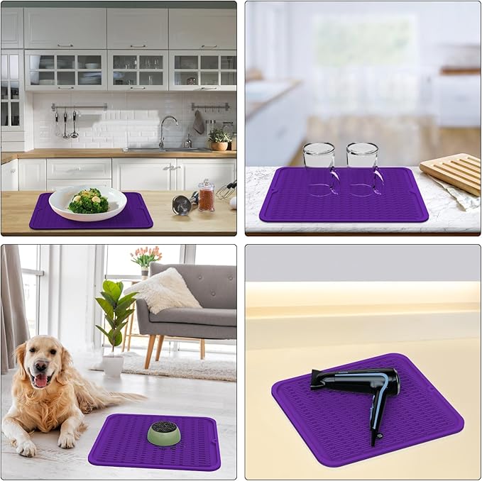 ZLR Silicone Dish Drying Mat 12" x 12" Square - Small Heat Resistant Trivet & Countertop Protector for Air Fryer, Coffee Maker - Waterproof Kitchen Drain Pad for Cups, Fruit (Meadow Violet) - Image 9