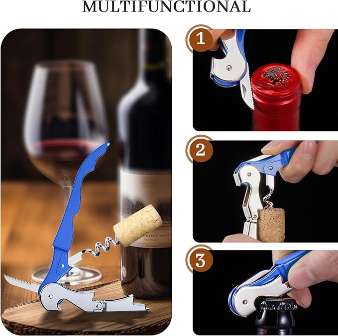 HYZ 2-Pack Wine Opener Waiter Corkscrew, Professional Wine Key for Servers, Bartender with Foil Cutter, Manual Wine Bottle Opener Double Hinged (Azure Blue) - Image 6