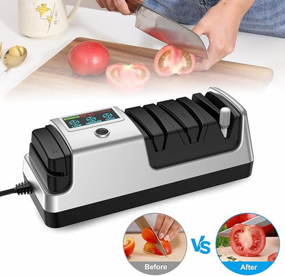 Upgrade 5-in-1 Electric Knife Sharpener, Professional 3-Stage with LCD Screen, 100% Diamond Abrasives, 3 Rotational Speed Adjustable, knife sharpener for Straight, Serrated, Meat Cleaver, Scissors - Image 8