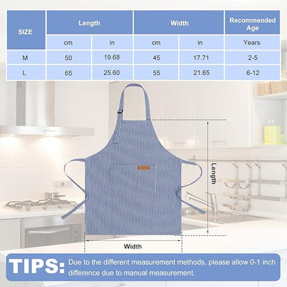 2 Pack Stripes Kids Apron, Kids Cooking Aprons with 2 Pockets, Cute Aprons for Cooking for Boys and Girls