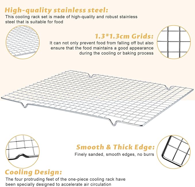 Baking Sheet with Cooling Racks - 17'' x 11" x 0.5" Carbon Steel Cookie Sheets for Baking [2 Sheets + 2 Racks], Nonstick Baking Pans, Perfect for Baking, Roasting, and More - Image 4