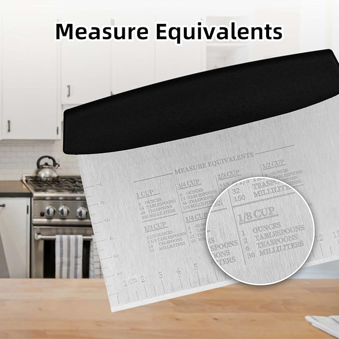 Vaincre Bench Dough Scraper Cutter - 2PCS 6" Stainless Steel Chopper Baking Scraper Spatula with Measuring Scale, Bench Chopping Knife, Kitchen Cooking Utensils Tool for Pastry, Food, Bread - Image 4