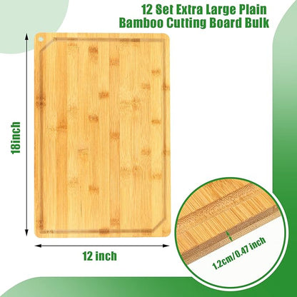 Eaasty 12 Set Extra Large Plain Cutting Board Bulk Heavy Duty Wood Cutting Boards Set with Juice Groove for Mother's Day Kitchen Gifts Wedding Crafts, Pre Oiled(Bamboo,18" x 12")