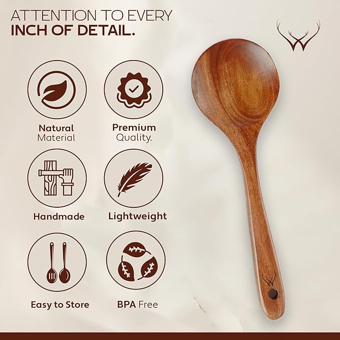 12 Pcs Wooden Cooking Utensils Set – Luxury Wooden Kitchen Utensils with Holder, Versatile Wooden Spoons for Cooking & Durable Teak Wood Utensil Set for Modern Home - Cooking spoons with Spatula - Image 6