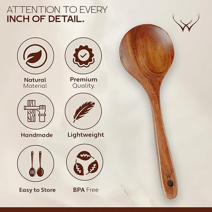 12 Pcs Wooden Cooking Utensils Set – Luxury Wooden Kitchen Utensils with Holder, Versatile Wooden Spoons for Cooking & Durable Teak Wood Utensil Set for Modern Home - Cooking spoons with Spatula - Image 6