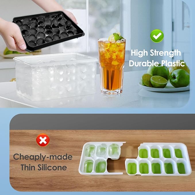 WIBIMEN Ice Cube Tray with Lid and Bin - Round Ice Trays for Freezer with Lid - Ice Cube Trays for Freezer with Ice Container (1"-2PACK Black) - Image 7