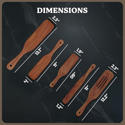 5-Piece Wooden Spurtle Set – Acacia Wood Kitchen Tools for Cooking, Mixing & Stirring – Non-Stick Safe Spurtle Spatula Set