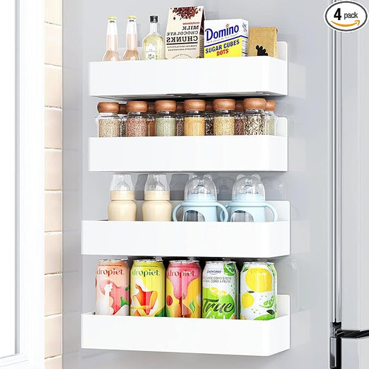 Mystozer Magnetic Spice Rack for Refrigerator, Kitchen Organizer and Storage Shelf, White (4 Pack)… by Mystozer