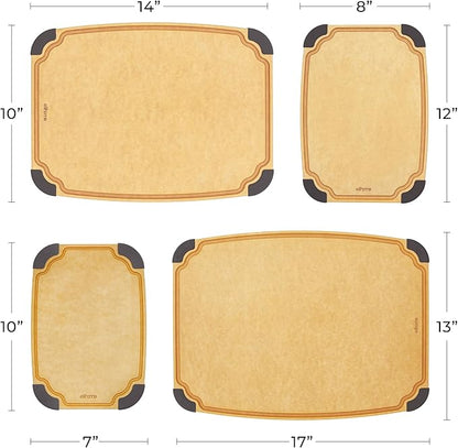 Elihome Essential Series 4-in1 Cutting Board Set for Kitchen, Dishwasher Safe, Non-slip Feet, Juice Groove, BPA Free, Reversible, 4 pieces Cutting Board Set