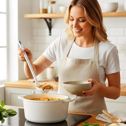 Silicone Spaghetti Spoon&Soup Ladle Cooking Utensils Set of 2,No Scratch for Nonstick Cookware,BPA Free, 450℉ Heat Resistant (White) - Image 2